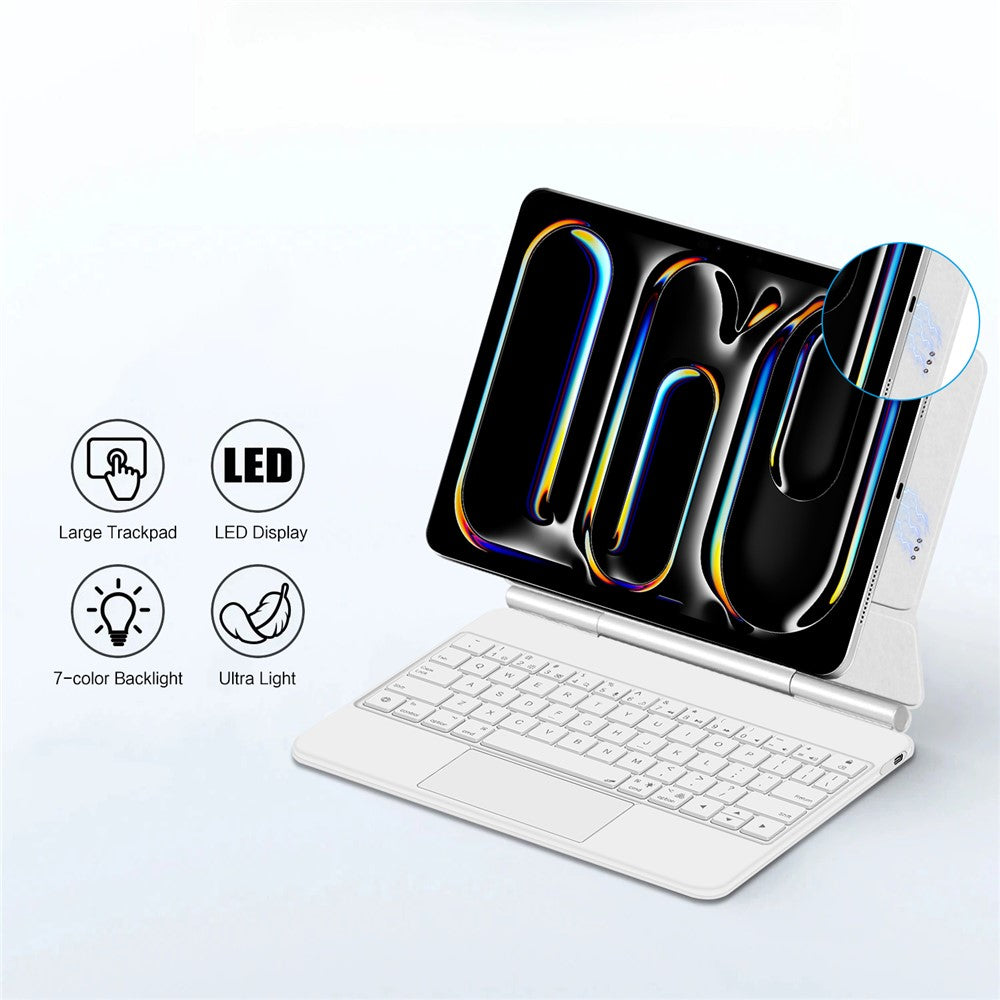 For iPad Pro 11 (2024) Smart Pogo Pin Direct Connection Keyboard + Leather Tablet Case