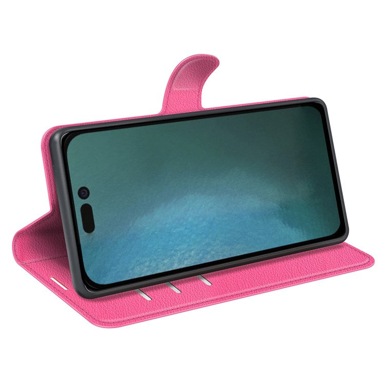 For iPhone 14 6.1 inch PU Leather Wallet Phone Case Litchi Texture Stand All-inclusive Protection Shell - Rose