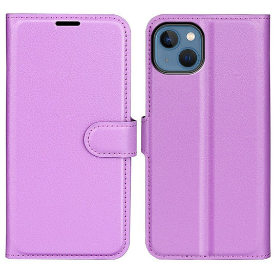 For iPhone 14 6.1 inch PU Leather Wallet Phone Case Litchi Texture Stand All-inclusive Protection Shell - Purple