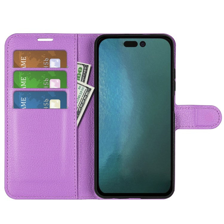 For iPhone 14 6.1 inch PU Leather Wallet Phone Case Litchi Texture Stand All-inclusive Protection Shell - Purple