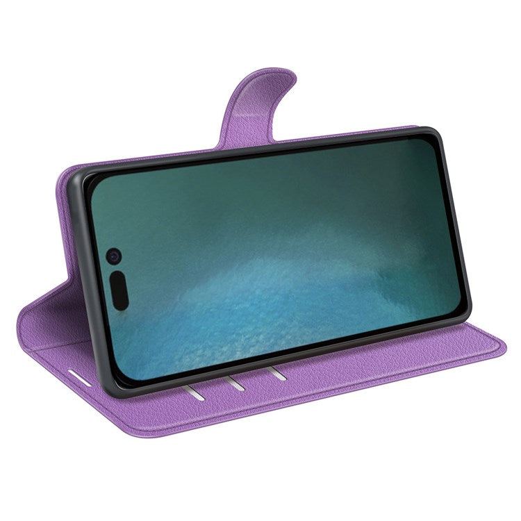 For iPhone 14 6.1 inch PU Leather Wallet Phone Case Litchi Texture Stand All-inclusive Protection Shell - Purple