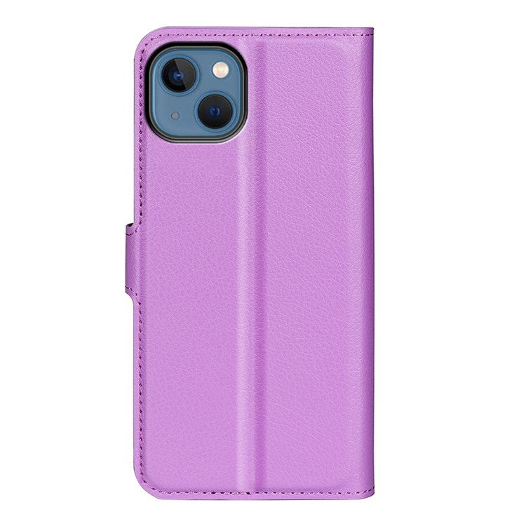 For iPhone 14 6.1 inch PU Leather Wallet Phone Case Litchi Texture Stand All-inclusive Protection Shell - Purple