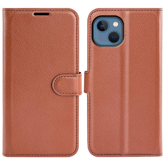 For iPhone 14 6.1 inch PU Leather Wallet Phone Case Litchi Texture Stand All-inclusive Protection Shell - Brown