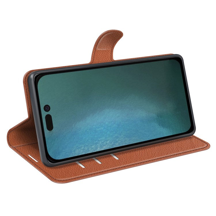 For iPhone 14 6.1 inch PU Leather Wallet Phone Case Litchi Texture Stand All-inclusive Protection Shell - Brown