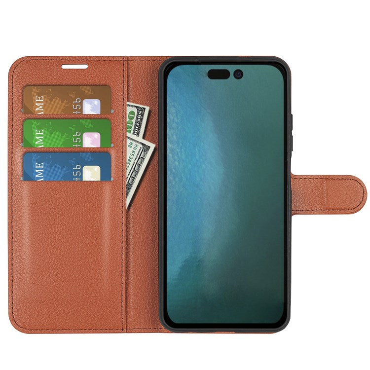 For iPhone 14 6.1 inch PU Leather Wallet Phone Case Litchi Texture Stand All-inclusive Protection Shell - Brown
