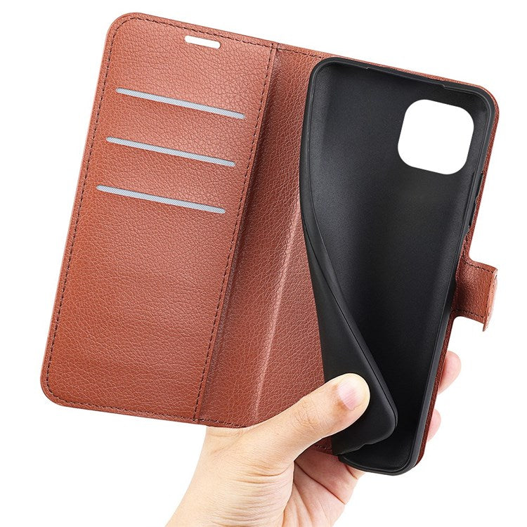 For iPhone 14 6.1 inch PU Leather Wallet Phone Case Litchi Texture Stand All-inclusive Protection Shell - Brown