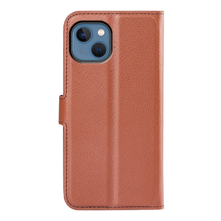 For iPhone 14 6.1 inch PU Leather Wallet Phone Case Litchi Texture Stand All-inclusive Protection Shell - Brown