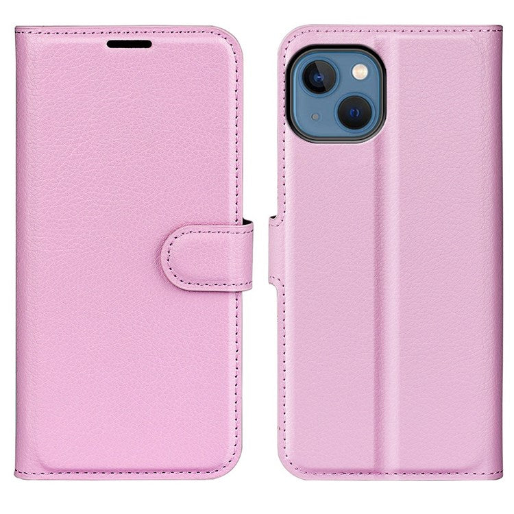 For iPhone 14 Plus 6.7 inch Litchi Texture PU Leather Collision Resistant Stand Flip Cover Full Protective Wallet Phone Case - Pink