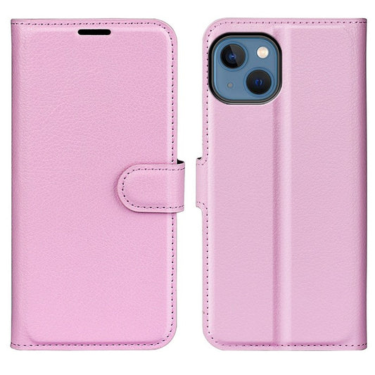 For iPhone 14 Plus 6.7 inch Litchi Texture PU Leather Collision Resistant Stand Flip Cover Full Protective Wallet Phone Case - Pink