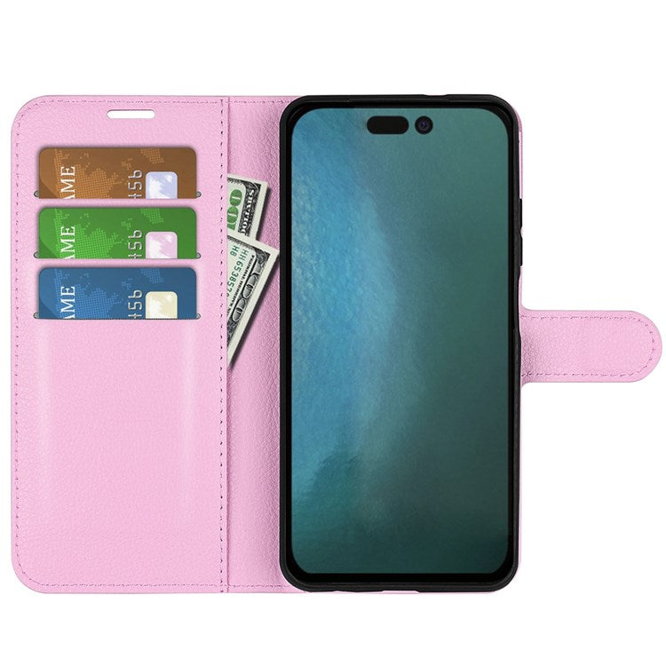 For iPhone 14 Plus 6.7 inch Litchi Texture PU Leather Collision Resistant Stand Flip Cover Full Protective Wallet Phone Case - Pink