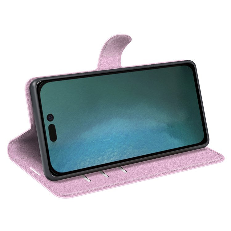 For iPhone 14 Plus 6.7 inch Litchi Texture PU Leather Collision Resistant Stand Flip Cover Full Protective Wallet Phone Case - Pink