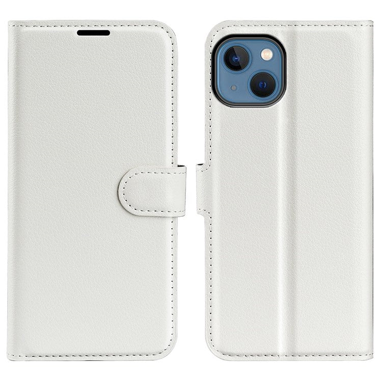 For iPhone 14 Plus 6.7 inch Litchi Texture PU Leather Collision Resistant Stand Flip Cover Full Protective Wallet Phone Case - White