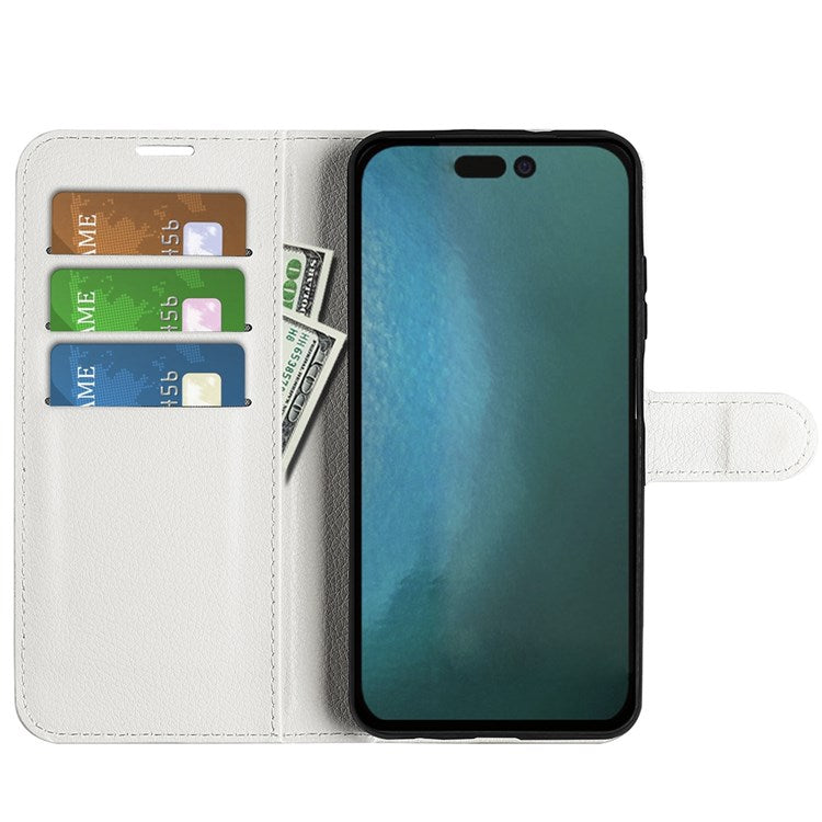 For iPhone 14 Plus 6.7 inch Litchi Texture PU Leather Collision Resistant Stand Flip Cover Full Protective Wallet Phone Case - White