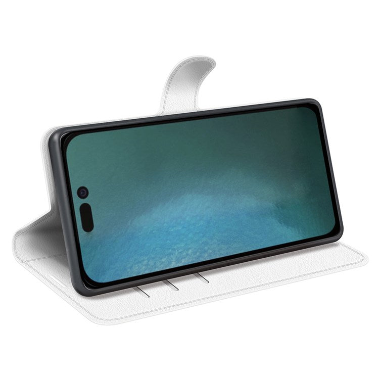 For iPhone 14 Plus 6.7 inch Litchi Texture PU Leather Collision Resistant Stand Flip Cover Full Protective Wallet Phone Case - White