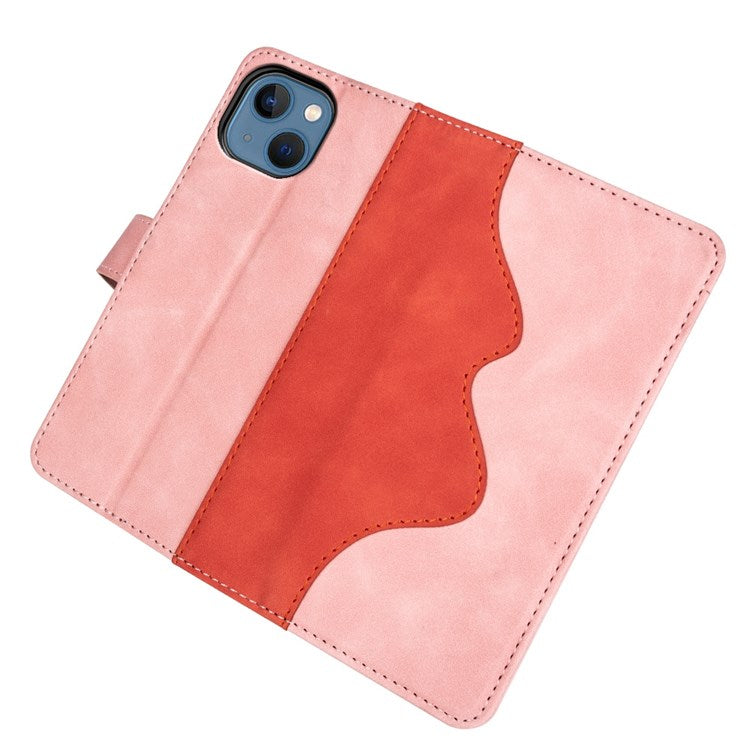 For iPhone 14 6.1 inch Fall Proof Splicing Design Protective Case PU Leather Wallet Stand Phone Shell - Pink