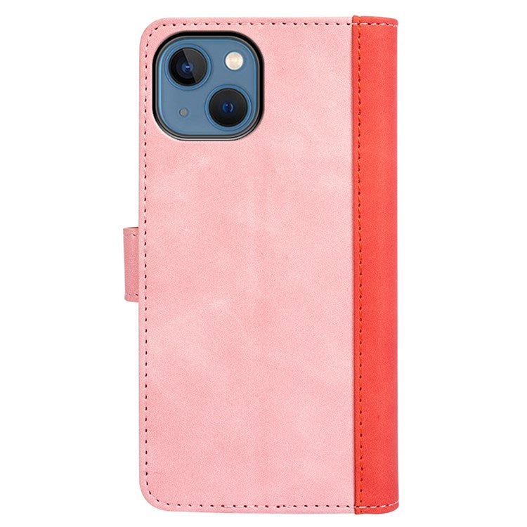 For iPhone 14 6.1 inch Fall Proof Splicing Design Protective Case PU Leather Wallet Stand Phone Shell - Pink