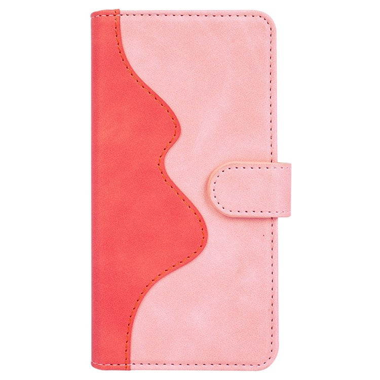 For iPhone 14 6.1 inch Fall Proof Splicing Design Protective Case PU Leather Wallet Stand Phone Shell - Pink