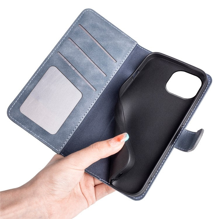 For iPhone 14 6.1 inch Fall Proof Splicing Design Protective Case PU Leather Wallet Stand Phone Shell - Blue