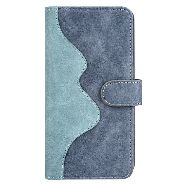 For iPhone 14 6.1 inch Fall Proof Splicing Design Protective Case PU Leather Wallet Stand Phone Shell - Blue