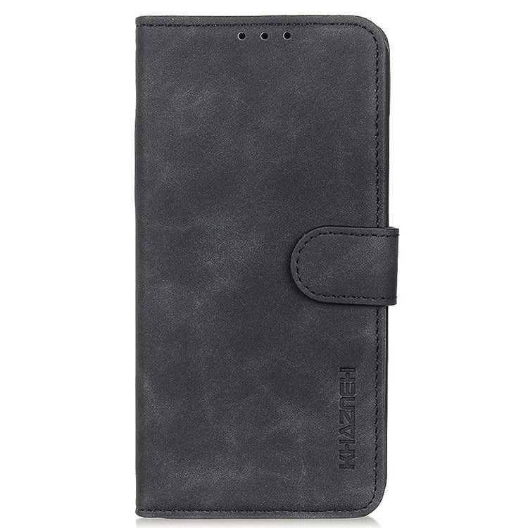 KHAZNEH For iPhone 14 Pro Max 6.7 inch Vintage Textured PU Leather Anti-fall Cellphone Case Anti-dust Protective Cover with Stand Wallet - Black