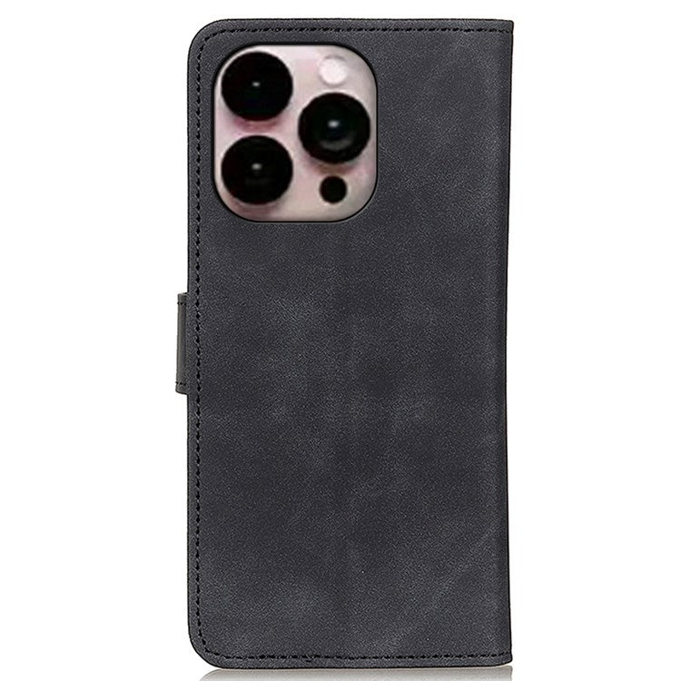 KHAZNEH For iPhone 14 Pro Max 6.7 inch Vintage Textured PU Leather Anti-fall Cellphone Case Anti-dust Protective Cover with Stand Wallet - Black