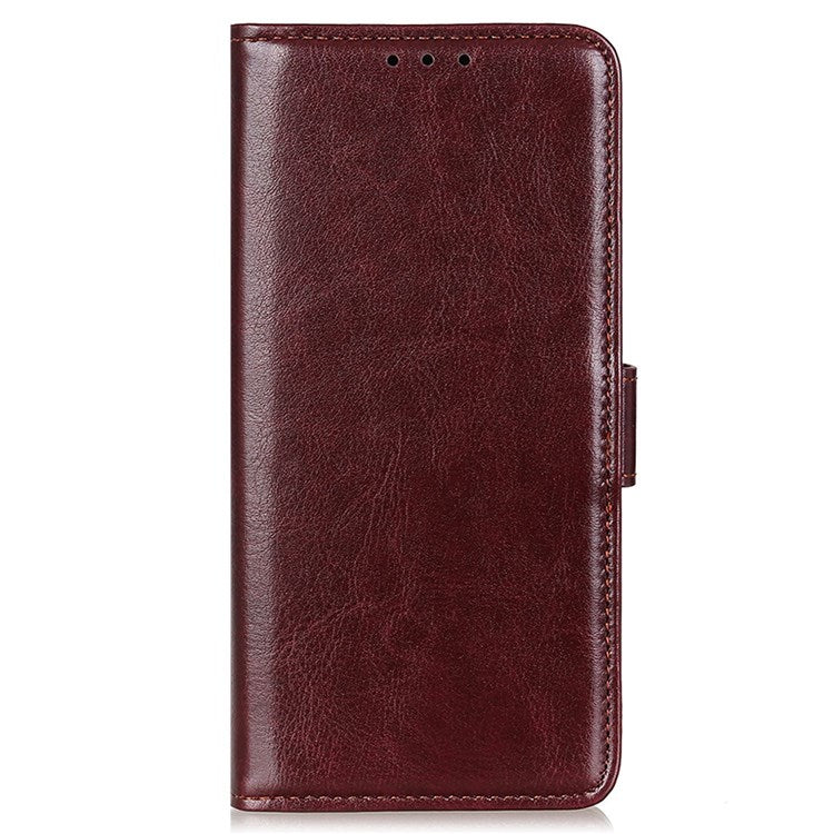 For iPhone 14 6.1 inch Crazy Horse Texture Phone Cover Shockproof Stand Case PU Leather Wallet Magnetic Protective Shell with Card Slots- Brown