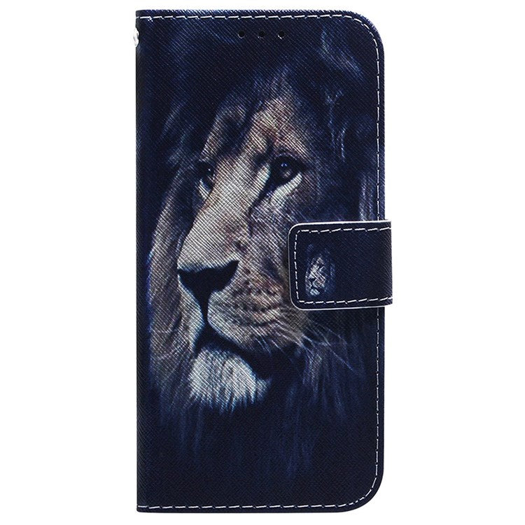 Pattern Printing Phone Case for iPhone 14 6.1 inch, PU Leather Wallet Flip Folio Case Adjustable Stand Shell - Lion