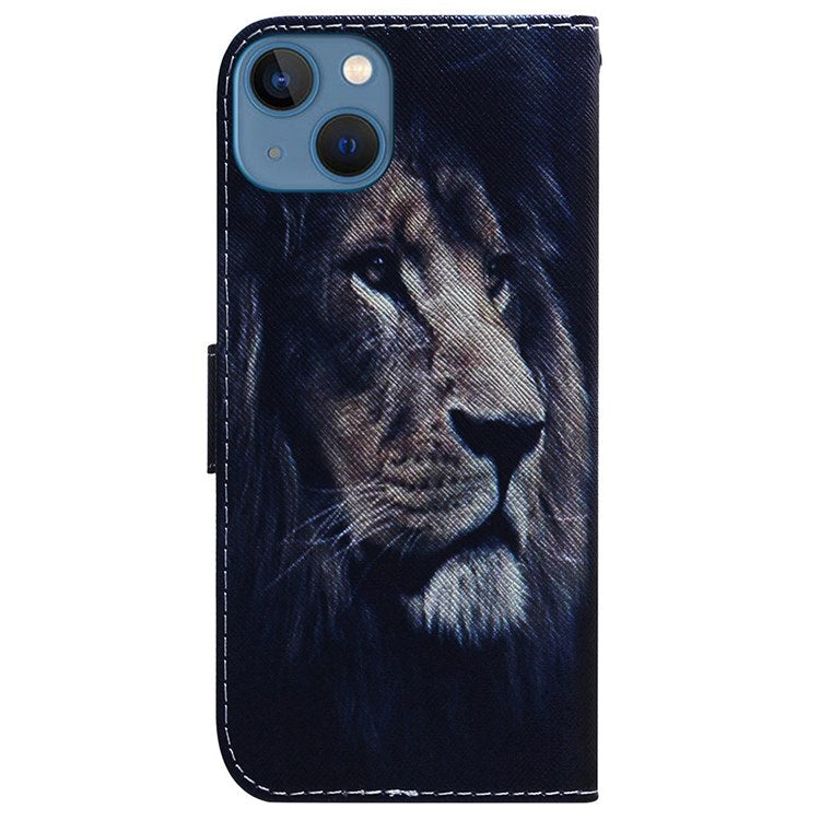 Pattern Printing Phone Case for iPhone 14 6.1 inch, PU Leather Wallet Flip Folio Case Adjustable Stand Shell - Lion