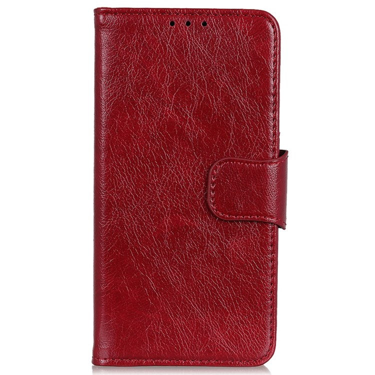 Split Leather Nappa Texture Phone Case for iPhone 14 Plus 6.7 inch, Anti-scratch Magnetic Closure Stand Wallet Phone Cover - Red
