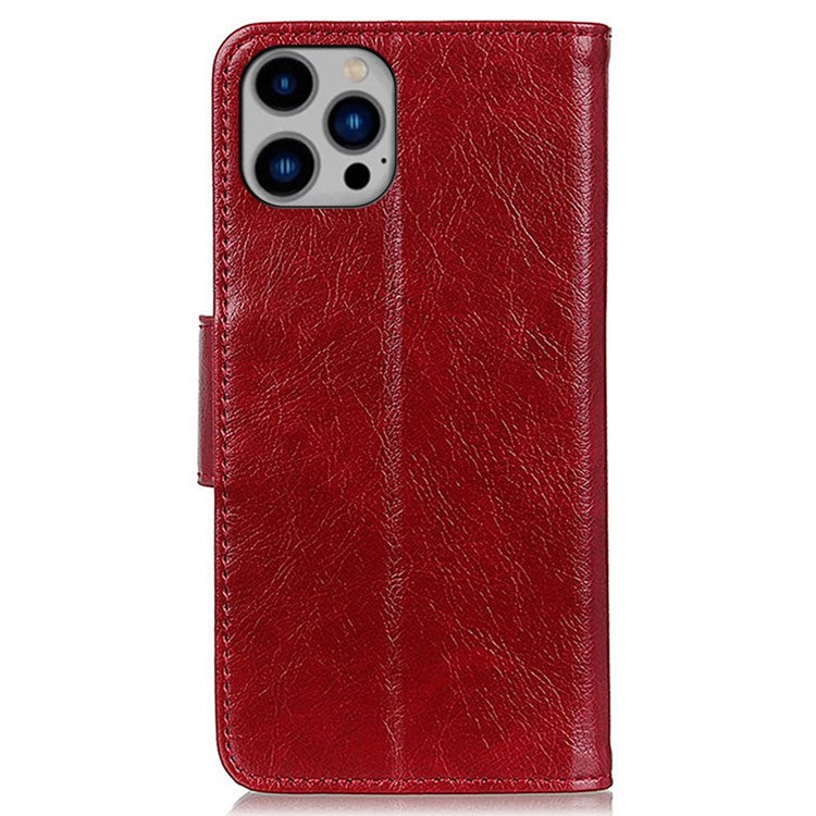 Split Leather Nappa Texture Phone Case for iPhone 14 Plus 6.7 inch, Anti-scratch Magnetic Closure Stand Wallet Phone Cover - Red