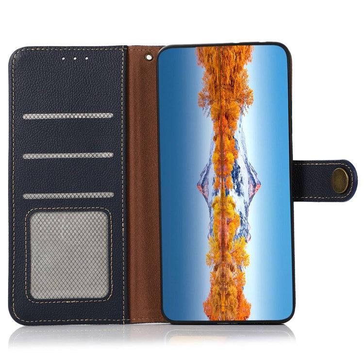 KHAZNEH For iPhone 14 Pro 6.1 inch Genuine Leather RFID Blocking Flip Magnetic Wallet Case Stand Shockproof Flip Folio Book Phone Cover - Blue