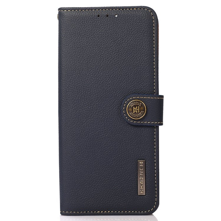KHAZNEH For iPhone 14 Pro 6.1 inch Genuine Leather RFID Blocking Flip Magnetic Wallet Case Stand Shockproof Flip Folio Book Phone Cover - Blue