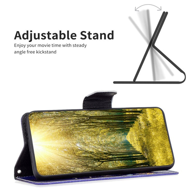 BF Pattern Printing Leather Series-2 for iPhone 14 Plus 6.7 inch Stand Wallet Shockproof PU Leather Phone Case Anti-drop Cover - Purple Butterflies