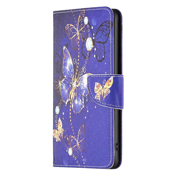 BF Pattern Printing Leather Series-2 for iPhone 14 Plus 6.7 inch Stand Wallet Shockproof PU Leather Phone Case Anti-drop Cover - Purple Butterflies