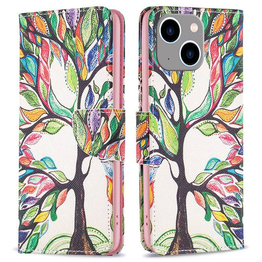 BF Pattern Printing Leather Series-1 for iPhone 14 Plus 6.7 inch Anti-drop Phone Cover Viewing Stand PU Leather TPU Folio Flip Wallet Case - Life Tree