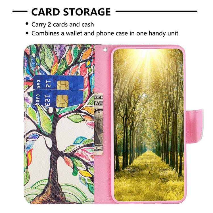 BF Pattern Printing Leather Series-1 for iPhone 14 Plus 6.7 inch Anti-drop Phone Cover Viewing Stand PU Leather TPU Folio Flip Wallet Case - Life Tree