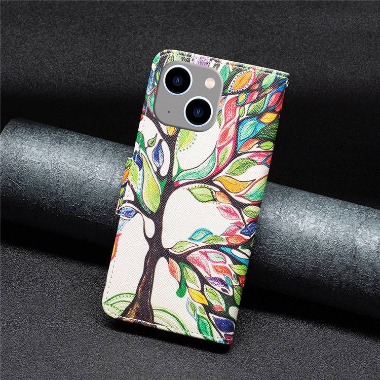BF Pattern Printing Leather Series-1 for iPhone 14 Plus 6.7 inch Anti-drop Phone Cover Viewing Stand PU Leather TPU Folio Flip Wallet Case - Life Tree
