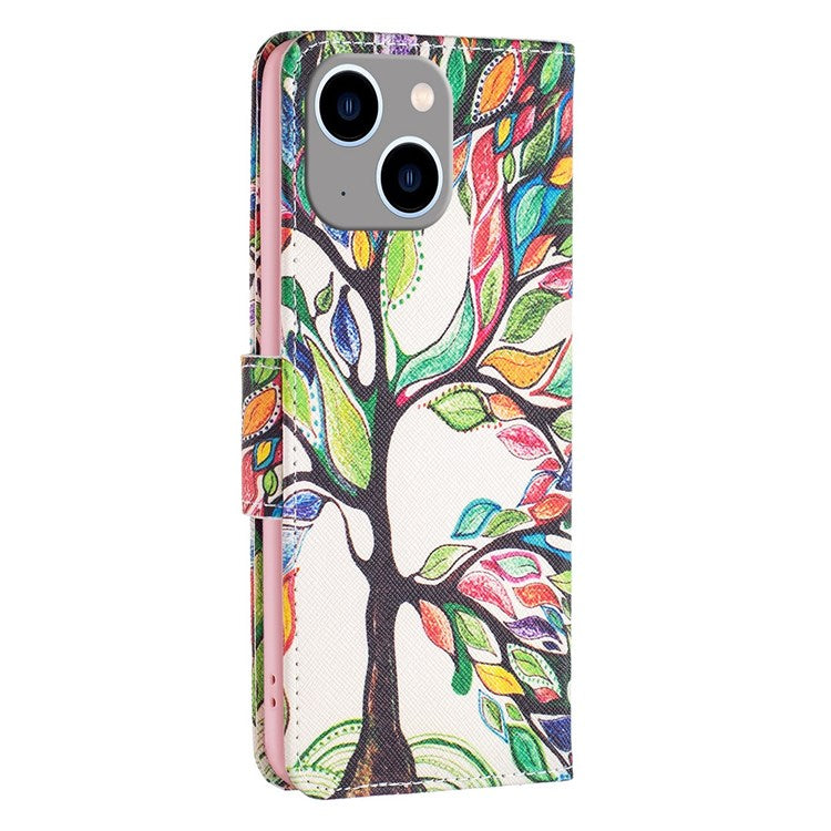 BF Pattern Printing Leather Series-1 for iPhone 14 Plus 6.7 inch Anti-drop Phone Cover Viewing Stand PU Leather TPU Folio Flip Wallet Case - Life Tree
