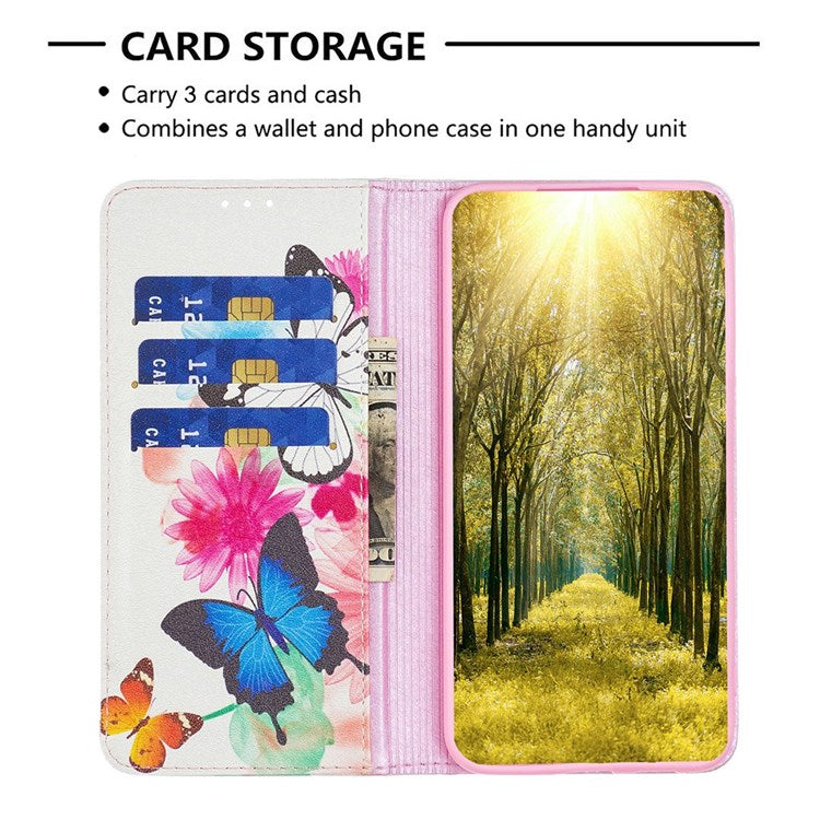 BF Pattern Printing Leather Series-3 for iPhone 14 6.1 inch PU Leather Foldable Stand Case Magnetic Auto-absorbed Wallet Phone Cover - Two Butterflies
