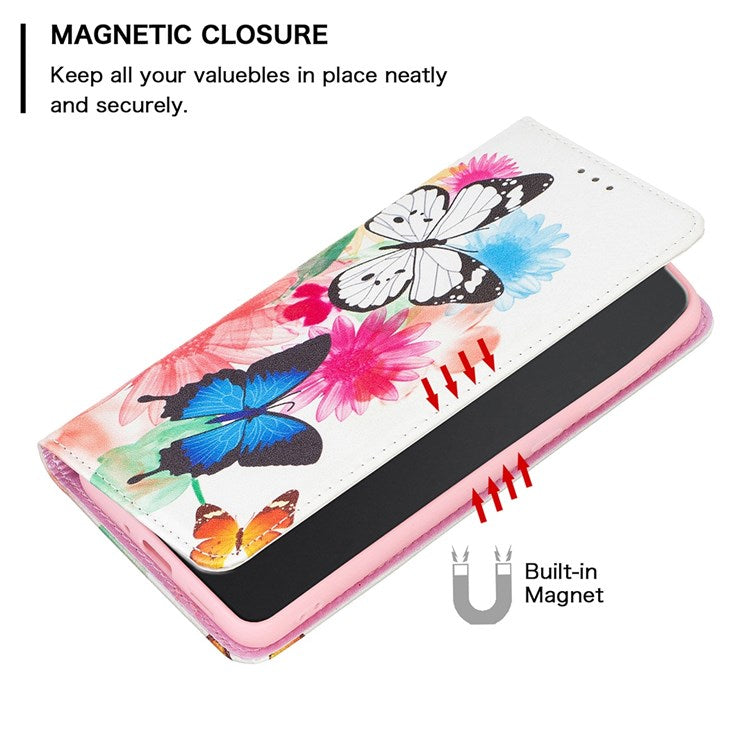 BF Pattern Printing Leather Series-3 for iPhone 14 6.1 inch PU Leather Foldable Stand Case Magnetic Auto-absorbed Wallet Phone Cover - Two Butterflies