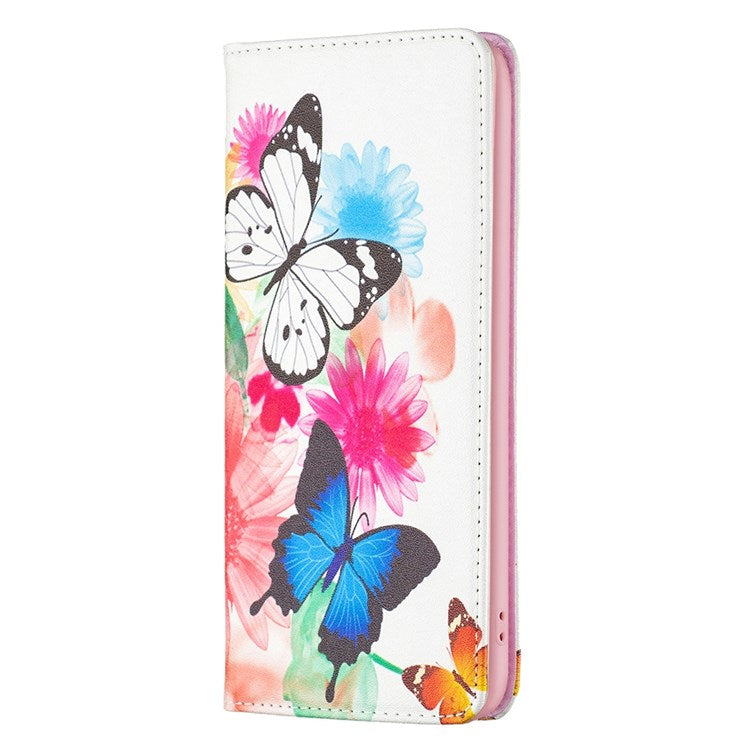 BF Pattern Printing Leather Series-3 for iPhone 14 6.1 inch PU Leather Foldable Stand Case Magnetic Auto-absorbed Wallet Phone Cover - Two Butterflies