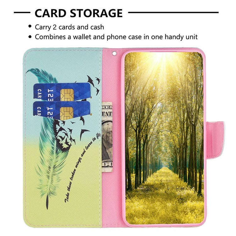 BF Pattern Printing Leather Series-1 for iPhone 14 6.1 inch Viewing Stand Phone Cover PU Leather TPU Folio Flip Wallet Case - Feather