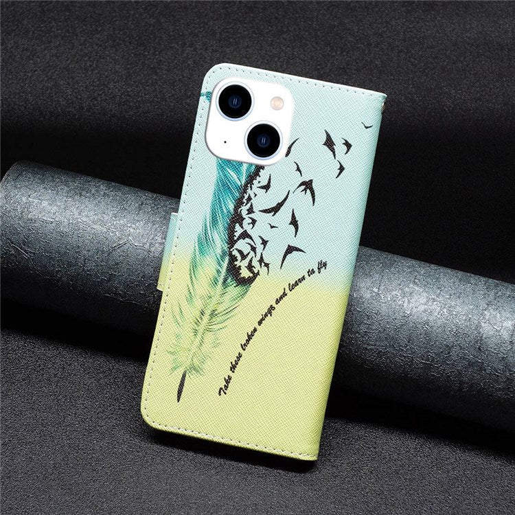 BF Pattern Printing Leather Series-1 for iPhone 14 6.1 inch Viewing Stand Phone Cover PU Leather TPU Folio Flip Wallet Case - Feather