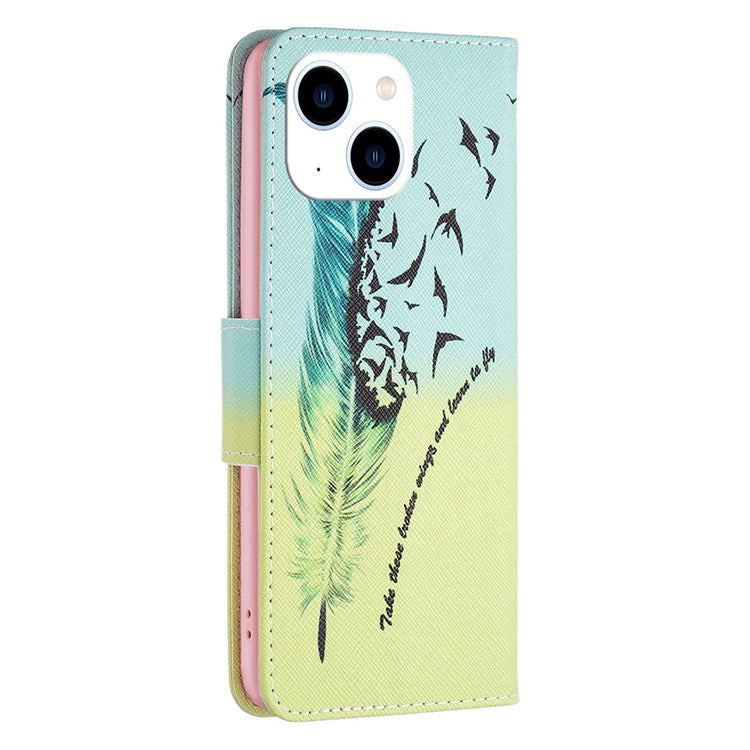 BF Pattern Printing Leather Series-1 for iPhone 14 6.1 inch Viewing Stand Phone Cover PU Leather TPU Folio Flip Wallet Case - Feather