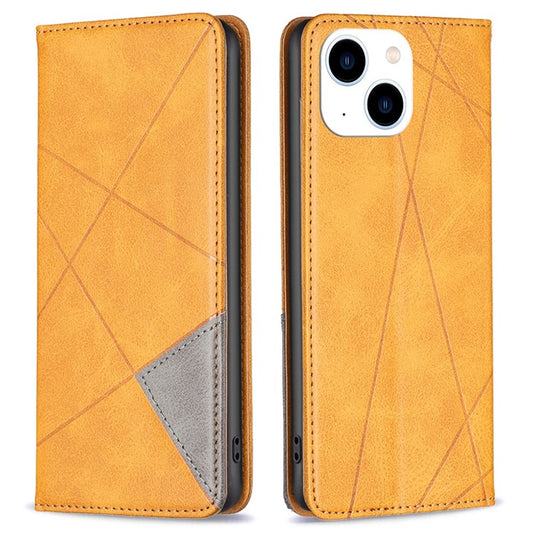 For iPhone 14 6.1 inch BF Imprinting Pattern Series-1 Card Holder Geometric Imprinted Leather Phone Case Auto Closing Magnetic Stand Cover - Yellow