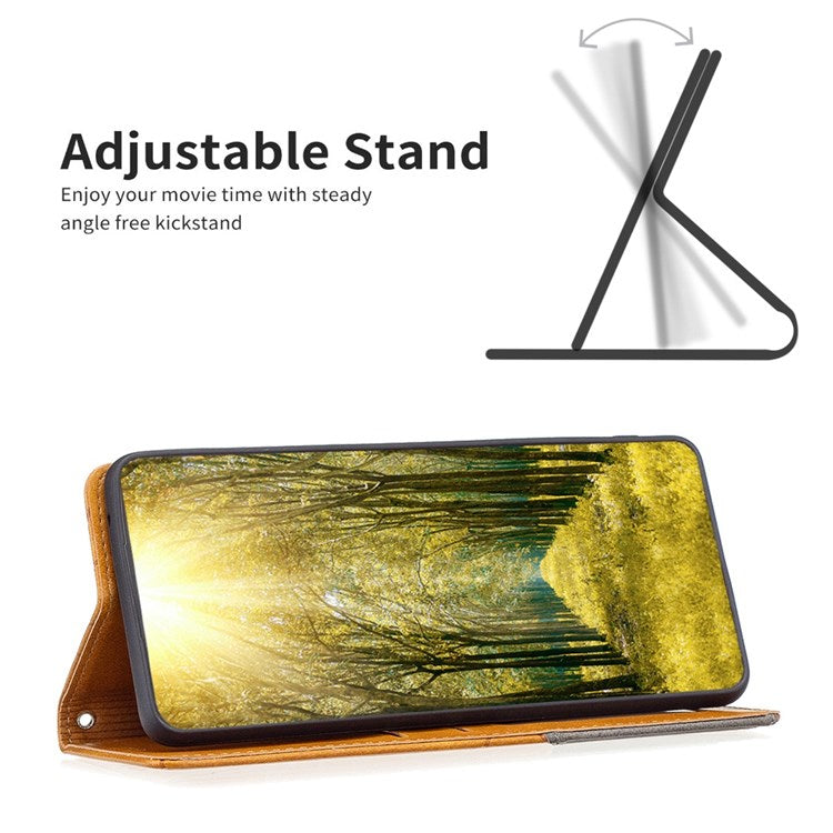 For iPhone 14 6.1 inch BF Imprinting Pattern Series-1 Card Holder Geometric Imprinted Leather Phone Case Auto Closing Magnetic Stand Cover - Yellow