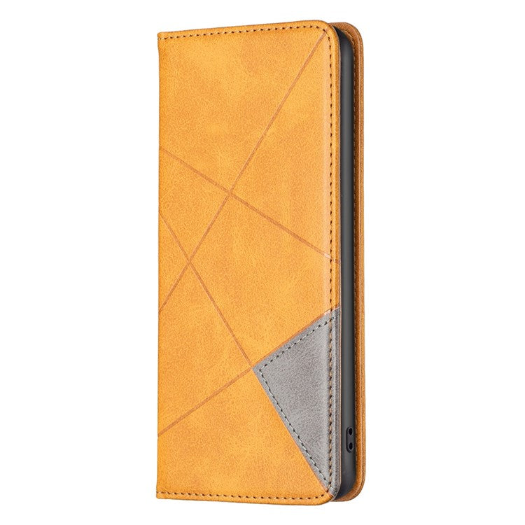 For iPhone 14 6.1 inch BF Imprinting Pattern Series-1 Card Holder Geometric Imprinted Leather Phone Case Auto Closing Magnetic Stand Cover - Yellow