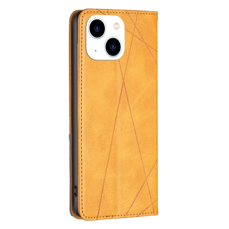 For iPhone 14 6.1 inch BF Imprinting Pattern Series-1 Card Holder Geometric Imprinted Leather Phone Case Auto Closing Magnetic Stand Cover - Yellow