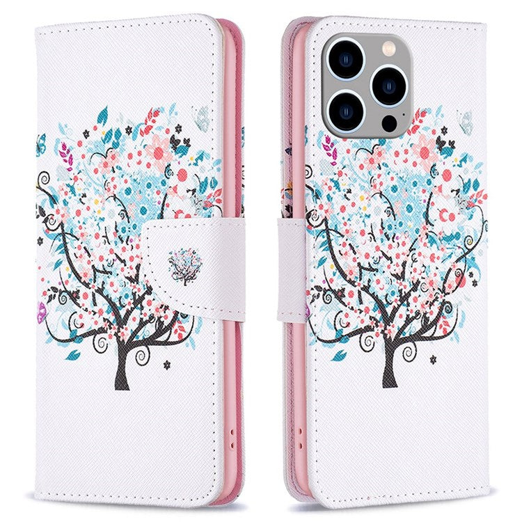 BF Pattern Printing Leather Series-1 for iPhone 14 Pro Max 6.7 inch PU Leather Stand Anti-drop Phone Cover Folio Flip Wallet Shockproof Case - Flower Tree