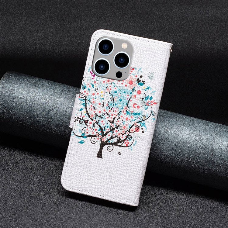 BF Pattern Printing Leather Series-1 for iPhone 14 Pro Max 6.7 inch PU Leather Stand Anti-drop Phone Cover Folio Flip Wallet Shockproof Case - Flower Tree